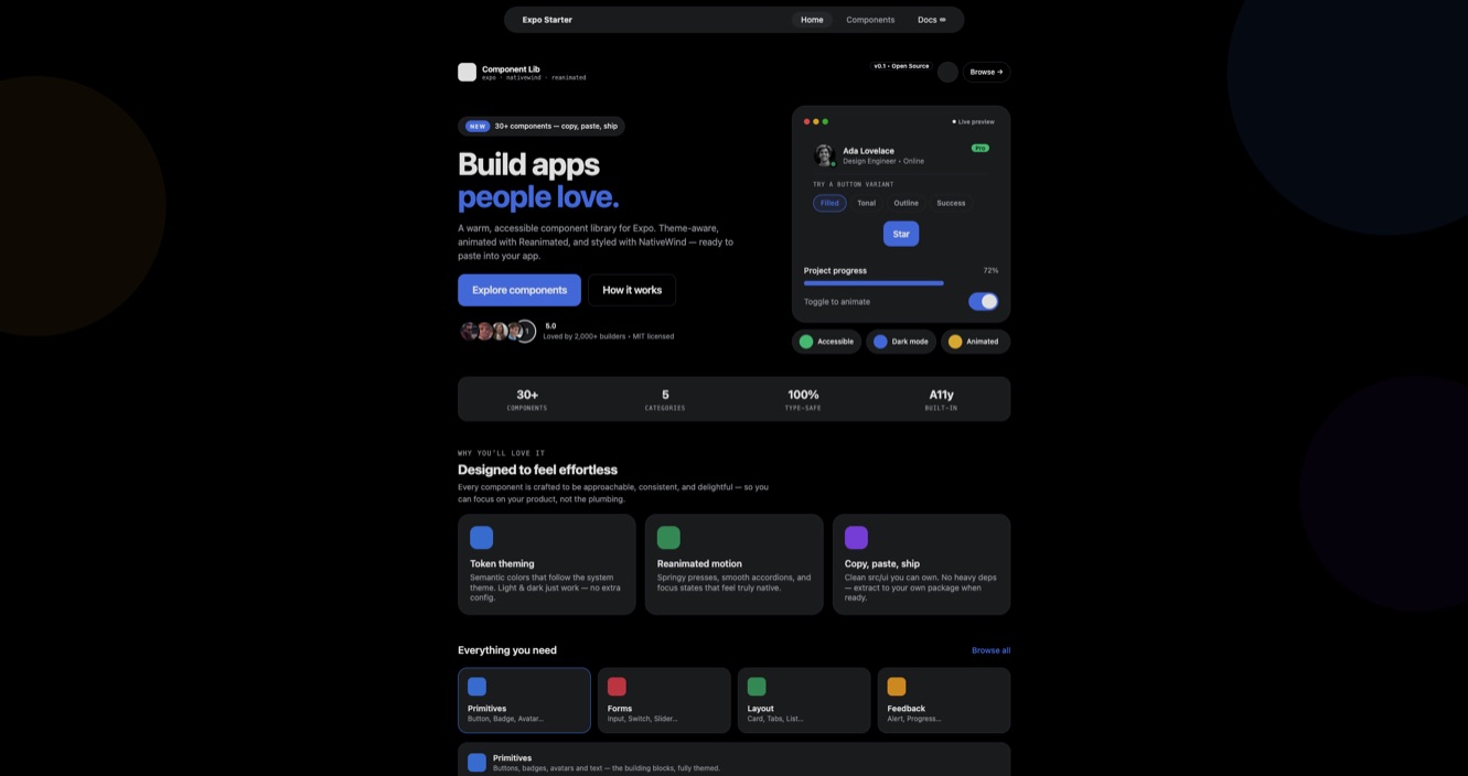 Component Lib website screenshot