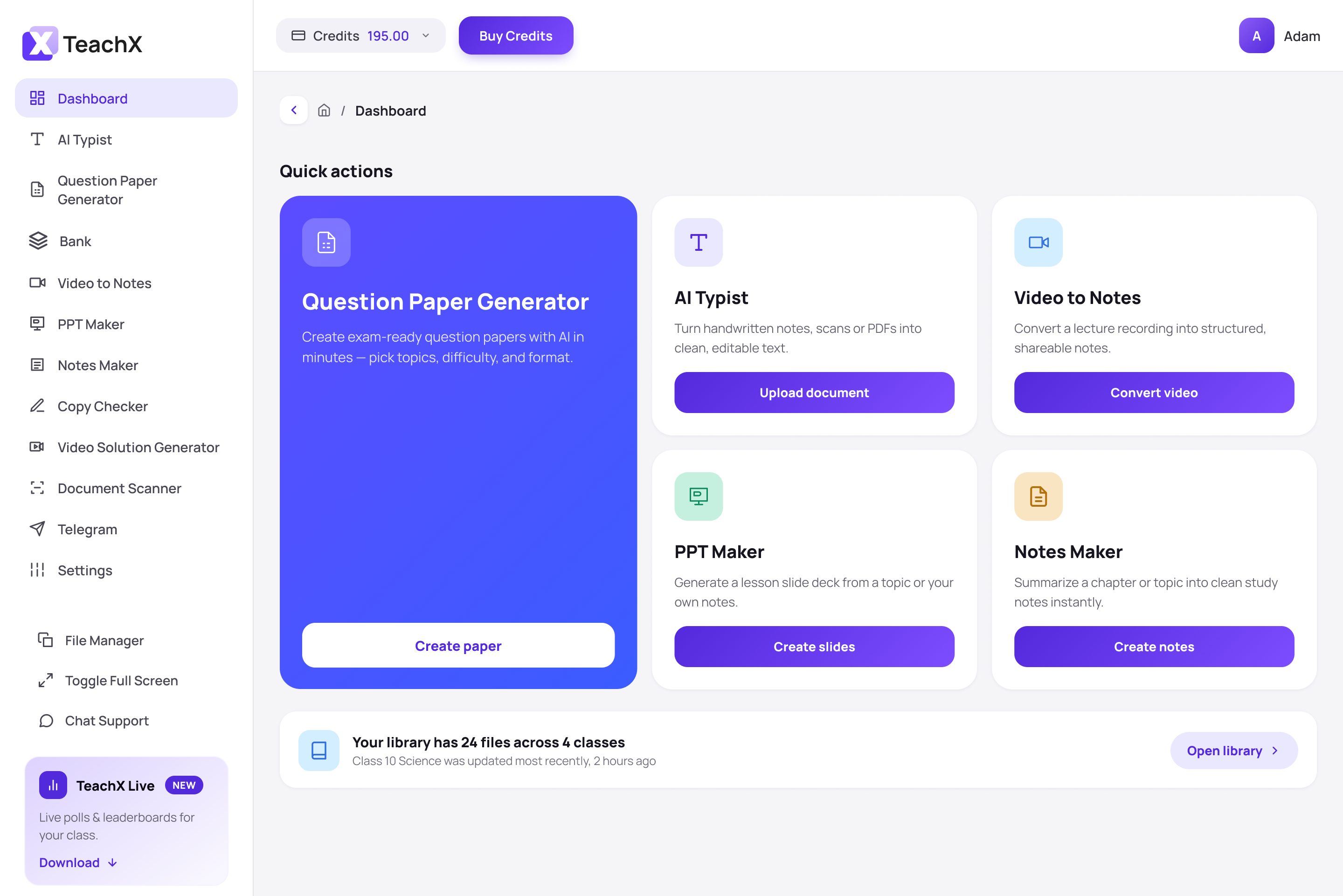 TeachX dashboard